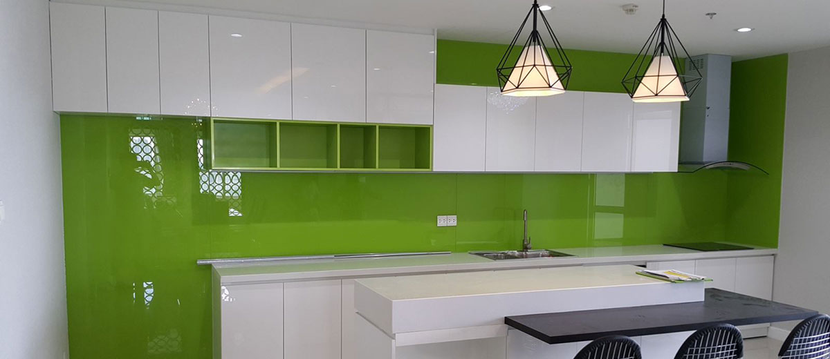 Kính ốp bếp màu xanh non